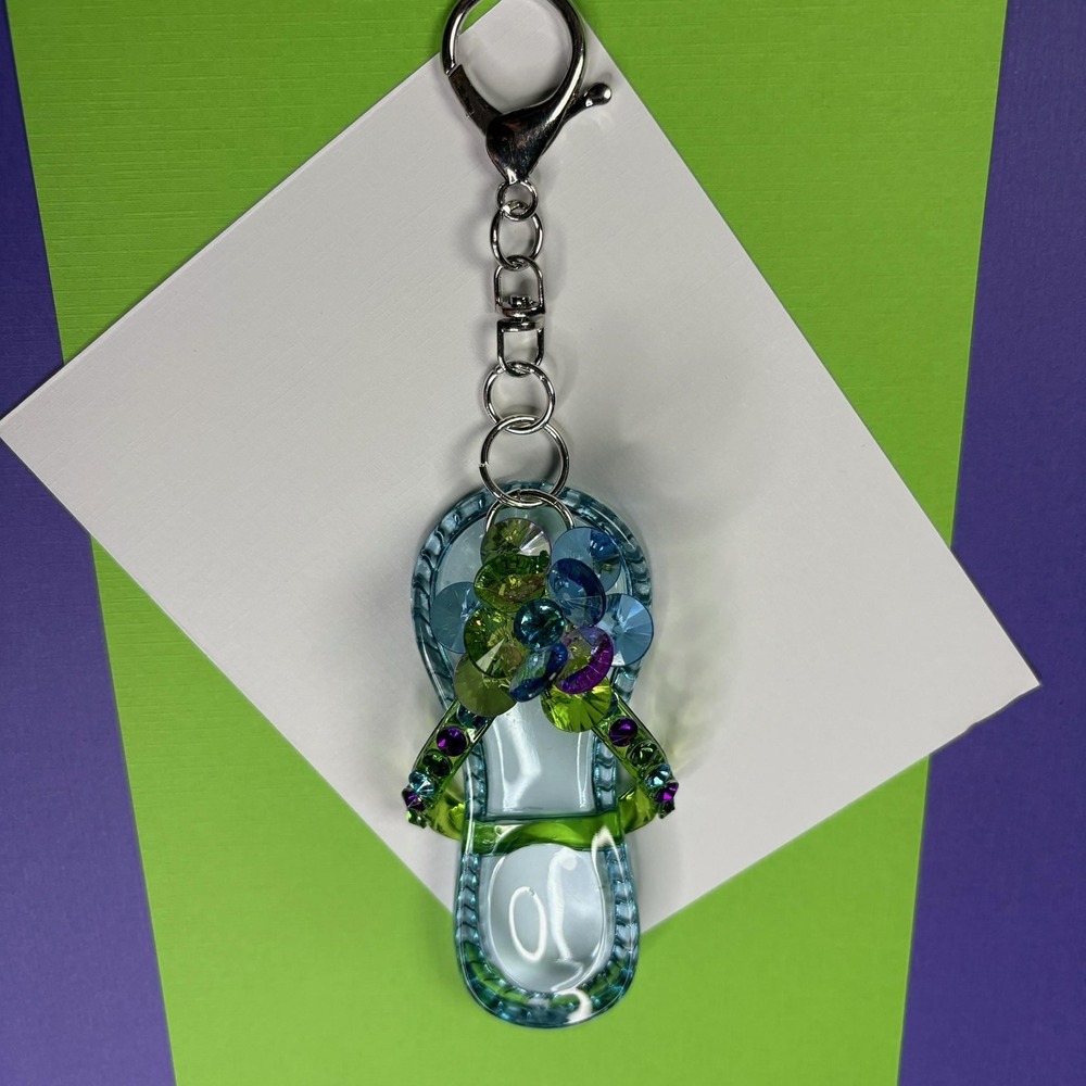Blue & Green Sparkly Rhinestone Flip Flop Sandal‎ Purse Charm